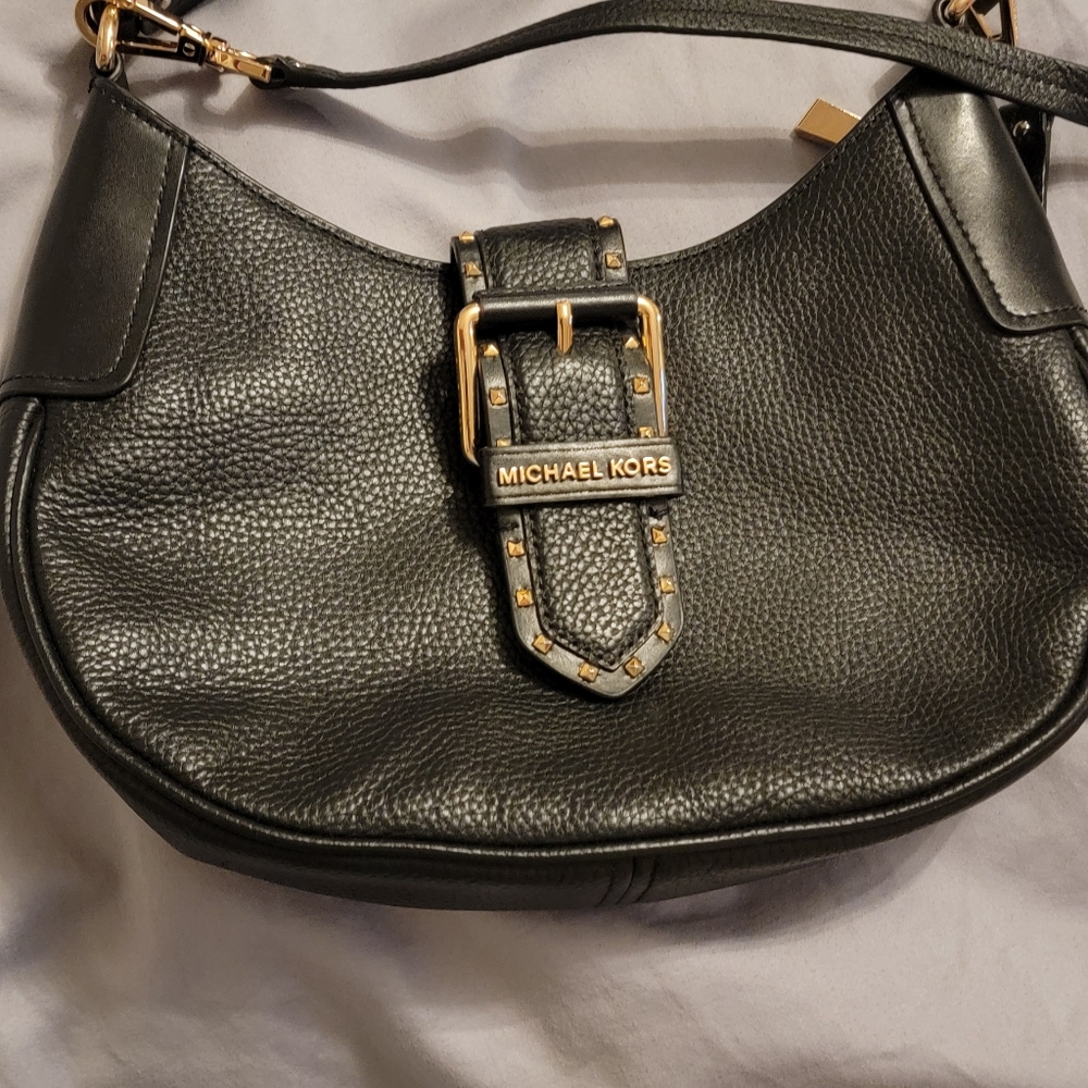 Michael Kors Lillian Black Pebbled Leather Shoulder Bag Crossbody Handbag Purse